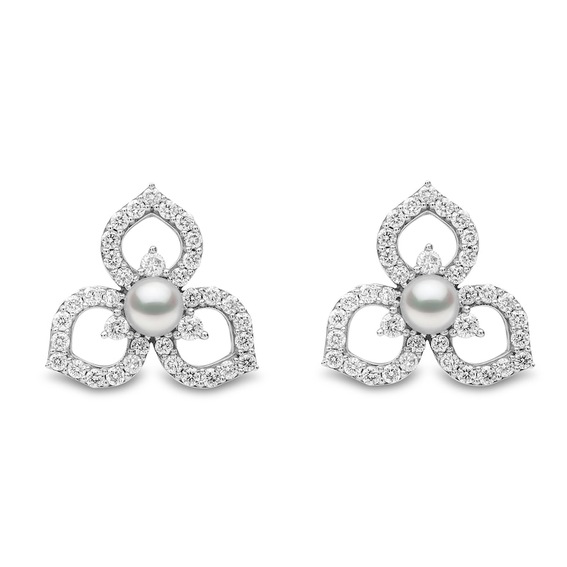 Main Image 1 of Yoko London Akoya Cultured Pearl Earrings 1/2 ct tw Diamonds 18K White Gold