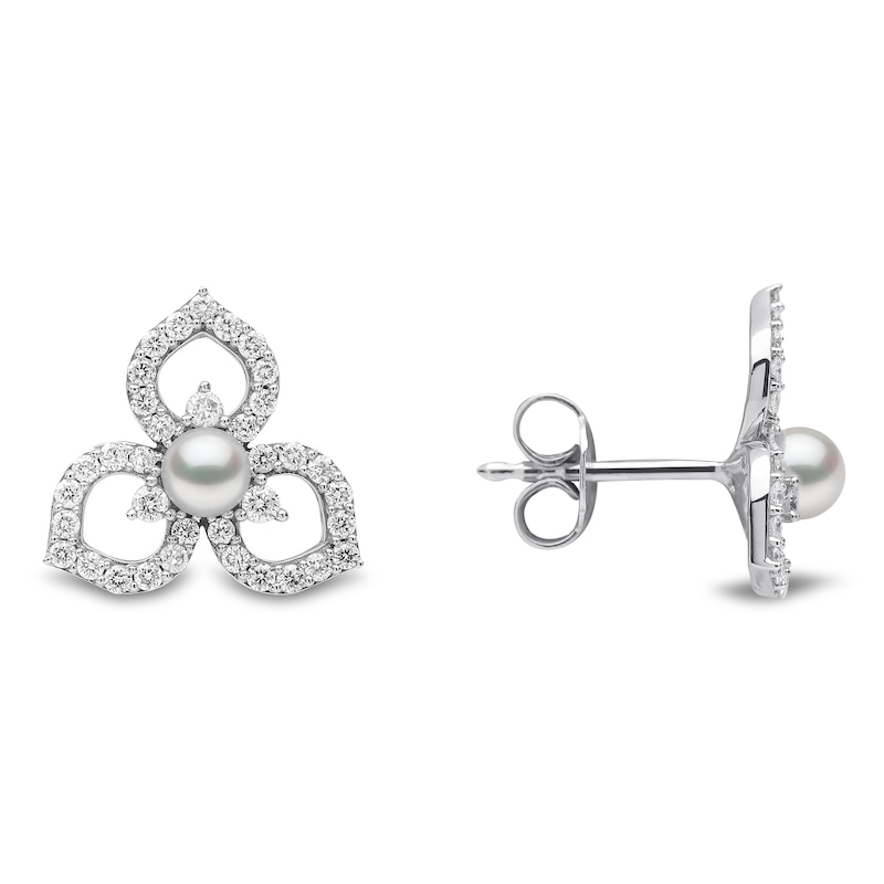 Main Image 2 of Yoko London Akoya Cultured Pearl Earrings 1/2 ct tw Diamonds 18K White Gold