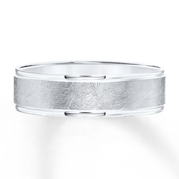 Men's Textured Wedding Band 14K White Gold 6.5mm