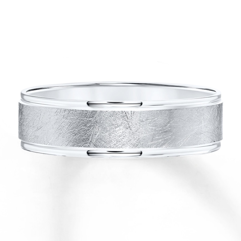 Main Image 1 of Men's Textured Wedding Band 14K White Gold 6.5mm