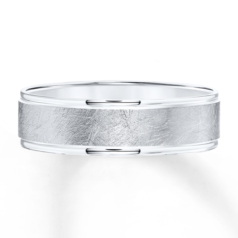 Men's Textured Wedding Band 14K White Gold 6.5mm