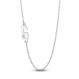 High-Polish Initial Necklace Diamond Accents 14K White Gold 18"