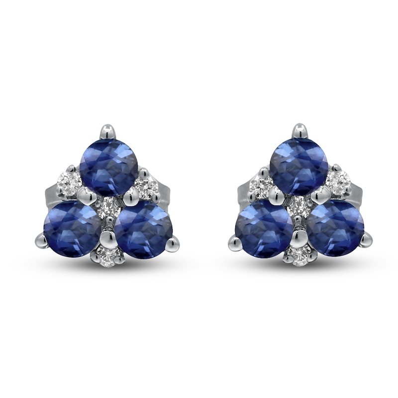 Main Image 3 of Natural Blue Sapphire & Diamond Earrings 1/20 ct tw 14K White Gold