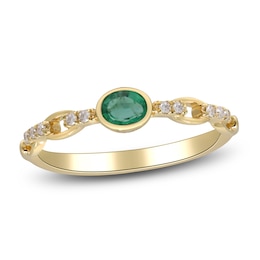Natural Emerald & Diamond Ring 1/15 ct tw 14K Yellow Gold