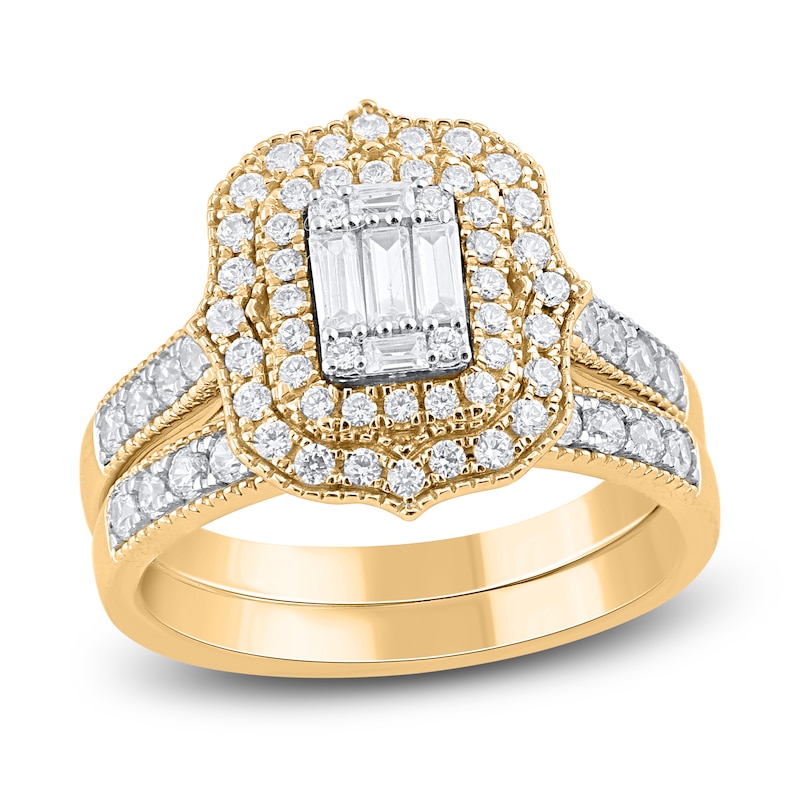 Round & Baguette-Cut Diamond Bridal Set ct tw 14K Gold