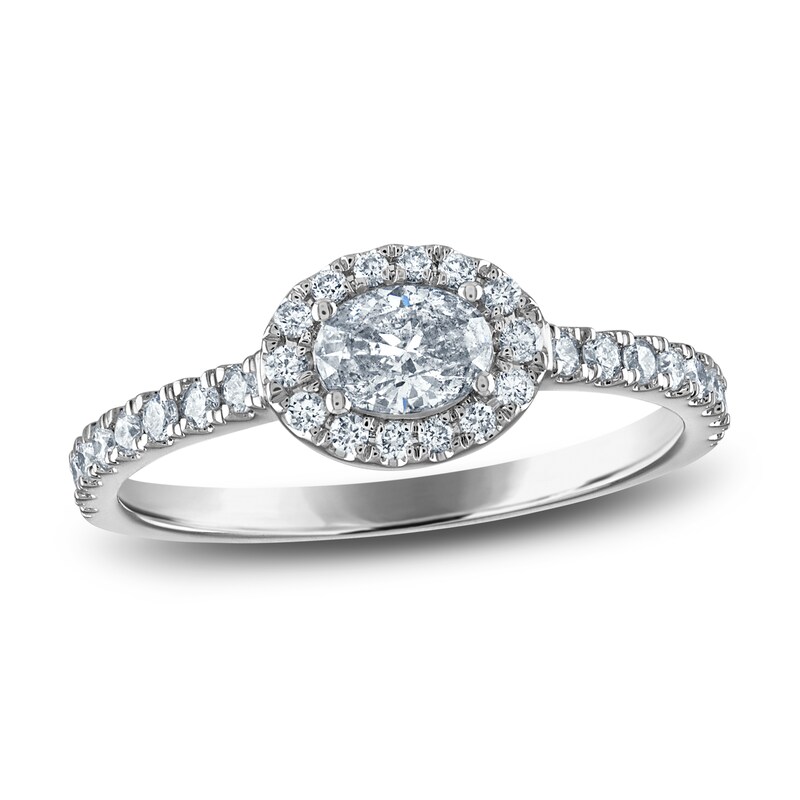 Main Image 1 of Oval & Round Diamond Halo Ring 1/2 ct tw 10K White Gold
