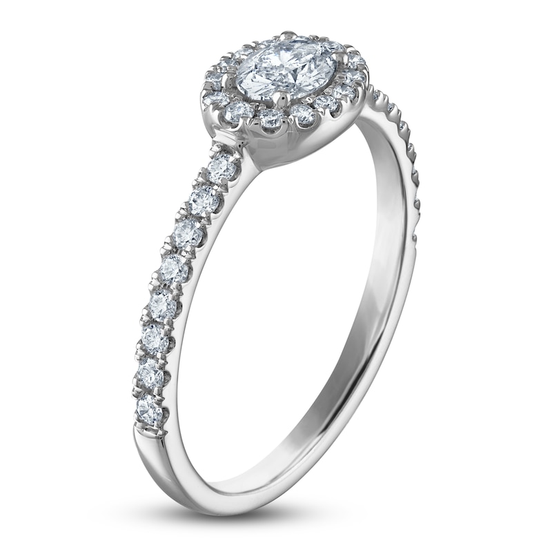 Main Image 2 of Oval & Round Diamond Halo Ring 1/2 ct tw 10K White Gold