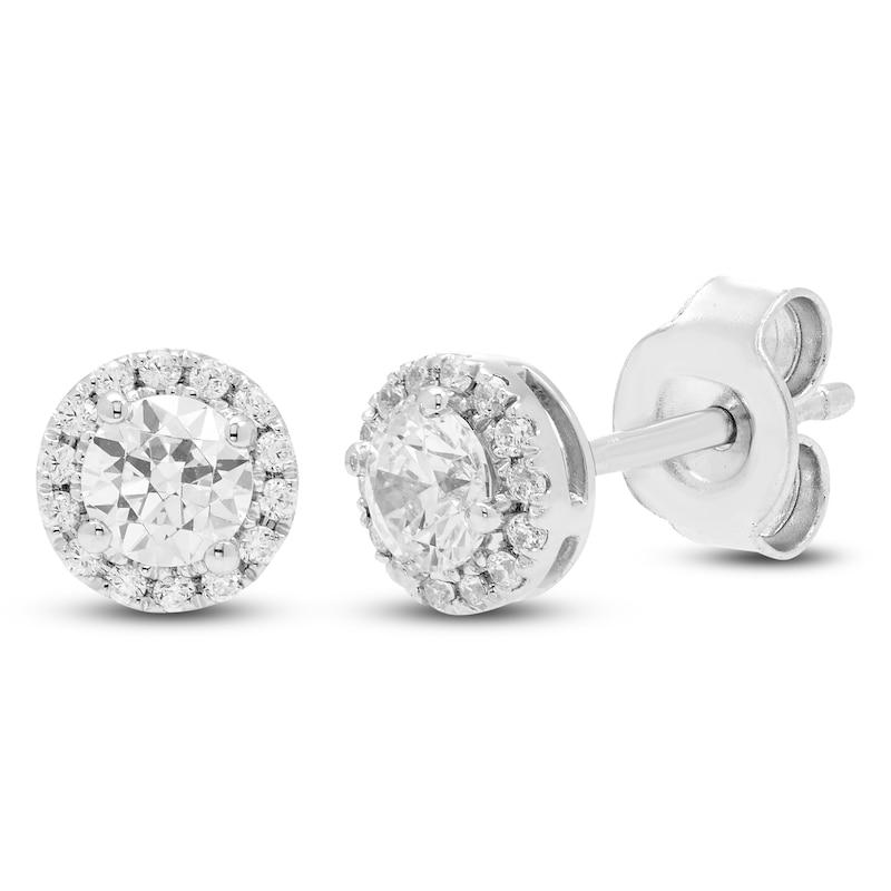 Main Image 1 of Diamond Halo Earrings 1/2 ct tw Round 14K White Gold