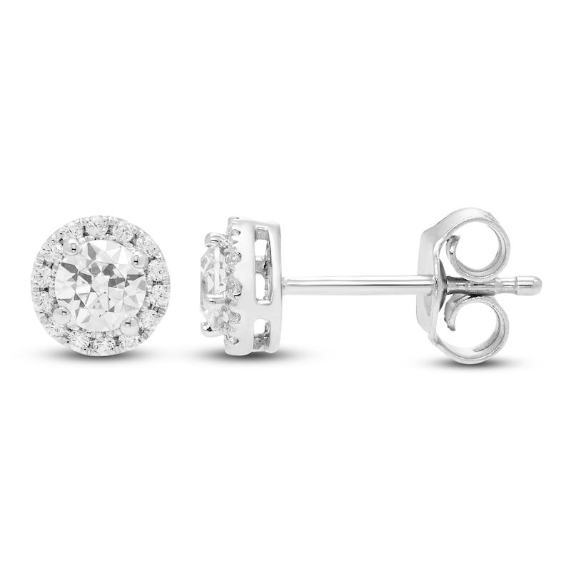 Main Image 2 of Diamond Halo Earrings 1/2 ct tw Round 14K White Gold