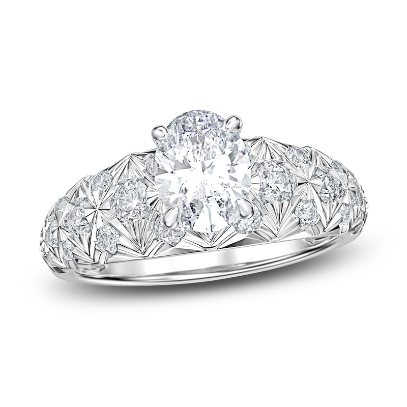 Main Image 1 of Vintage-Style Oval/Round Diamond Engagement Ring 1-1/4 ct tw 14K White Gold