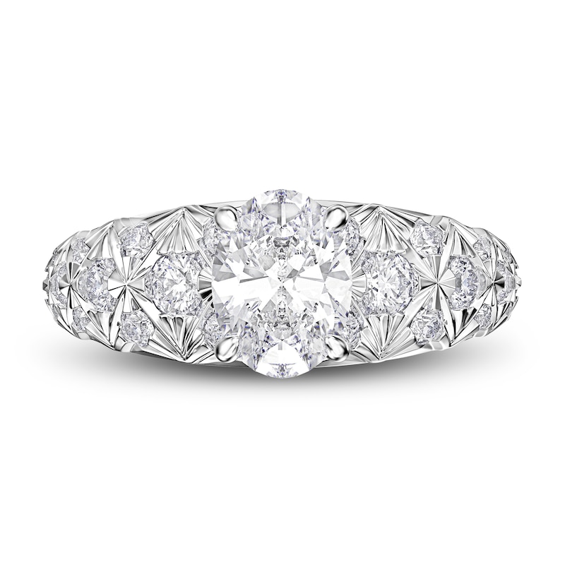Main Image 3 of Vintage-Style Oval/Round Diamond Engagement Ring 1-1/4 ct tw 14K White Gold