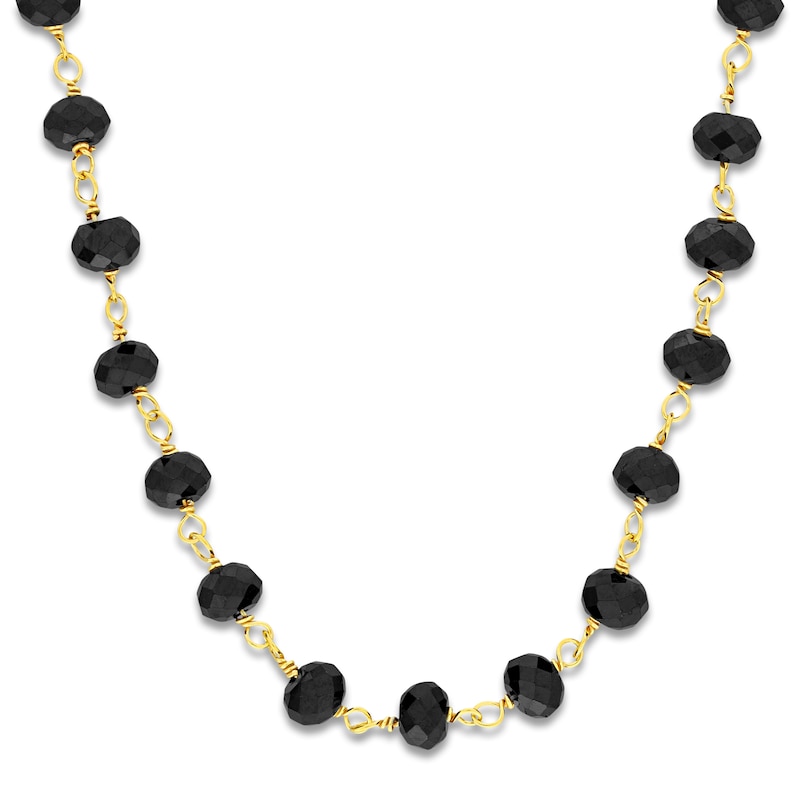Charm'd by Lulu Frost Natural Black Spinel Bead Necklace 10K Yellow Gold 18.75"