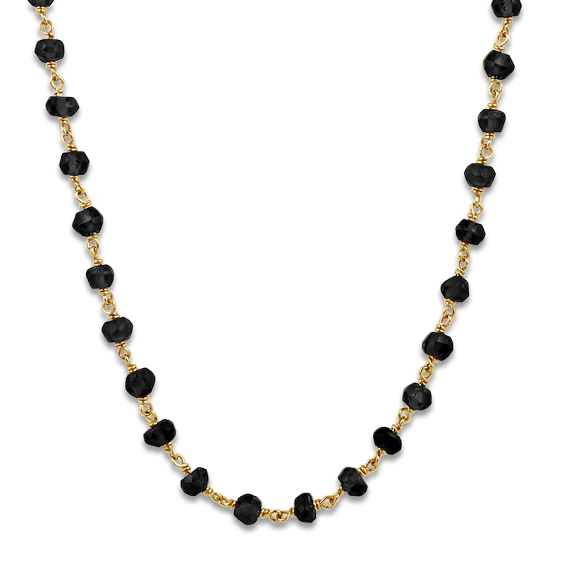 Charm'd by Lulu Frost Natural Black Spinel Bead Necklace 10K Yellow Gold 18.75"