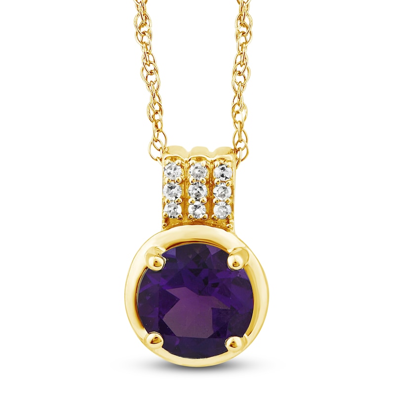 Main Image 1 of Natural Amethyst & Diamond Accent Pendant Necklace 10K Yellow Gold