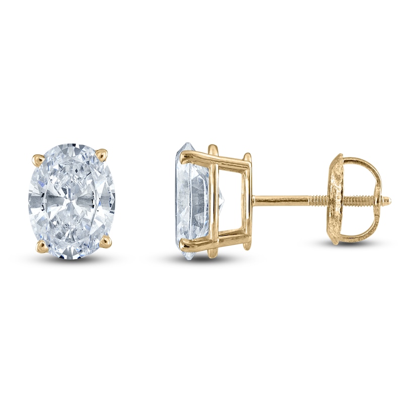 Main Image 1 of Oval-Cut Lab-Grown Diamond Solitaire Stud Earrings 3/4 ct tw 14K Yellow Gold (F/SI2)