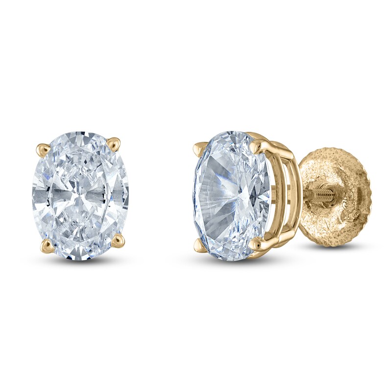Main Image 2 of Oval-Cut Lab-Grown Diamond Solitaire Stud Earrings 3/4 ct tw 14K Yellow Gold (F/SI2)