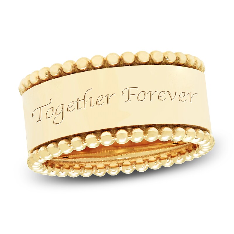 Main Image 1 of Engravable Bead Border Band 14K Yellow Gold 10mm