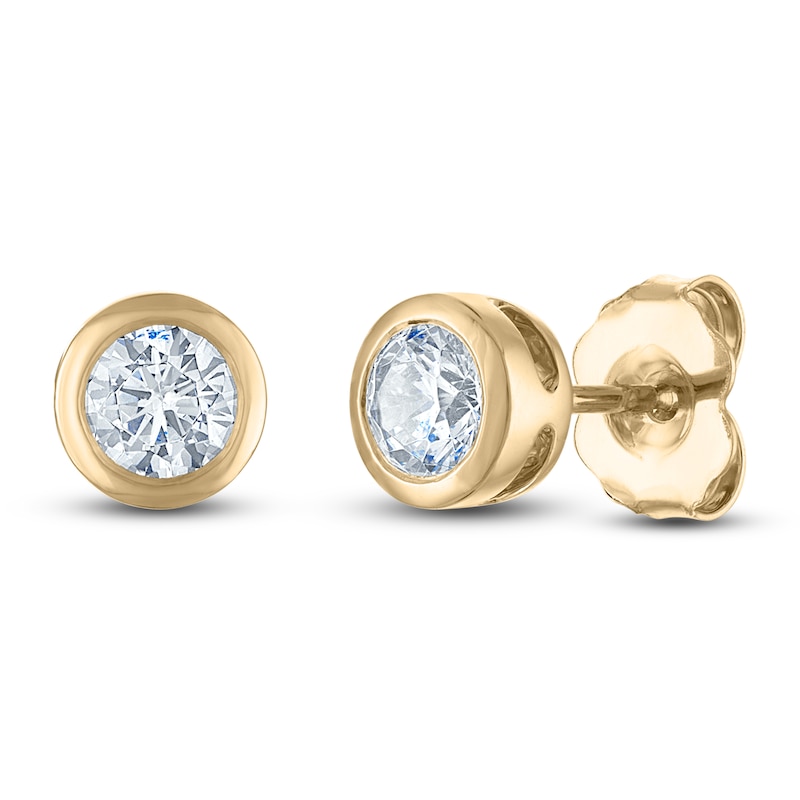 Main Image 2 of Certified Diamond Bezel-Set Solitaire Stud Earrings 1/2 ct tw 14K Yellow Gold (I1/I)