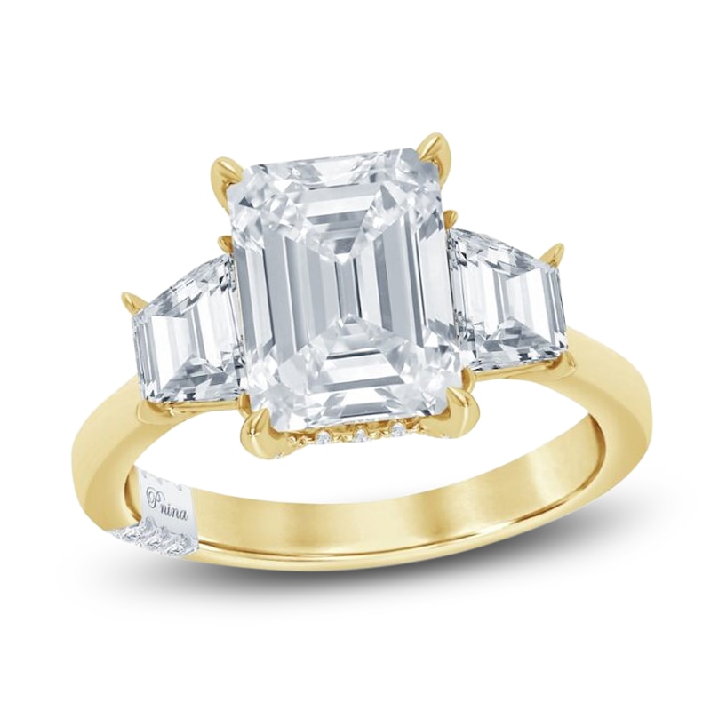 Main Image 1 of Pnina Tornai Lab-Grown Diamond Emerald & Trapezoid-Cut Three-Stone Engagement Ring 5-1/8 ct tw 14K Yellow Gold