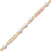 Thumbnail Image 2 of Children's Cultured Pearl, Pink Enamel & Diamond Accent Bracelet 14K Yellow Gold 6"