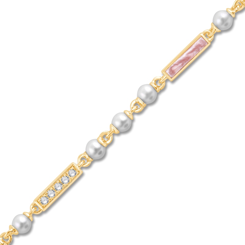 Main Image 2 of Children's Cultured Pearl, Pink Enamel & Diamond Accent Bracelet 14K Yellow Gold 6"