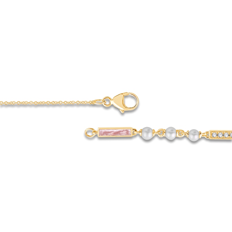 Main Image 3 of Children's Cultured Pearl, Pink Enamel & Diamond Accent Bracelet 14K Yellow Gold 6"