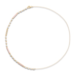 Children's Cultured Pearl, Pink Enamel & Diamond Accent Necklace 14K Yellow Gold 13"