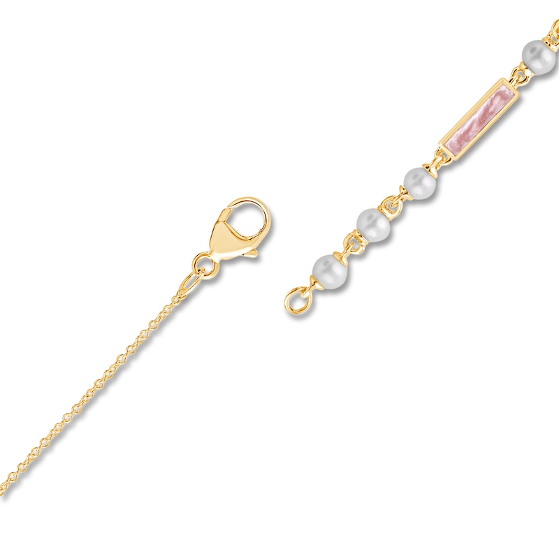 Main Image 2 of Children's Cultured Pearl, Pink Enamel & Diamond Accent Necklace 14K Yellow Gold 13"