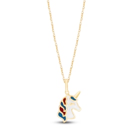 Children's Enamel Unicorn Necklace 14K Yellow Gold 13"