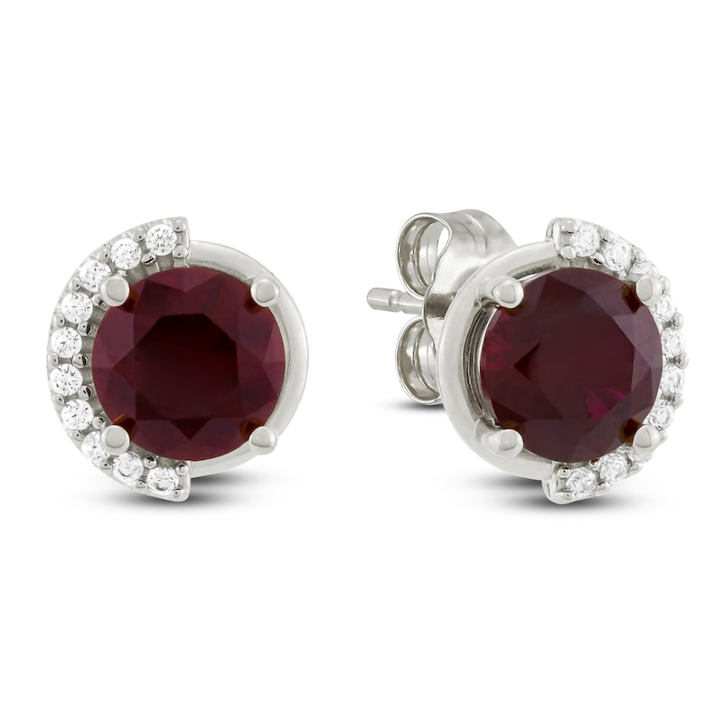 Main Image 2 of Lab-Created Ruby & Diamond Stud Earrings 1/10 ct tw 10K White Gold