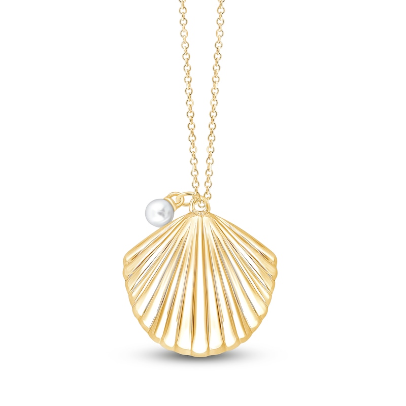 Main Image 1 of Children's Cultured Pearl & Shell Locket Necklace 14K Yellow Gold 13"
