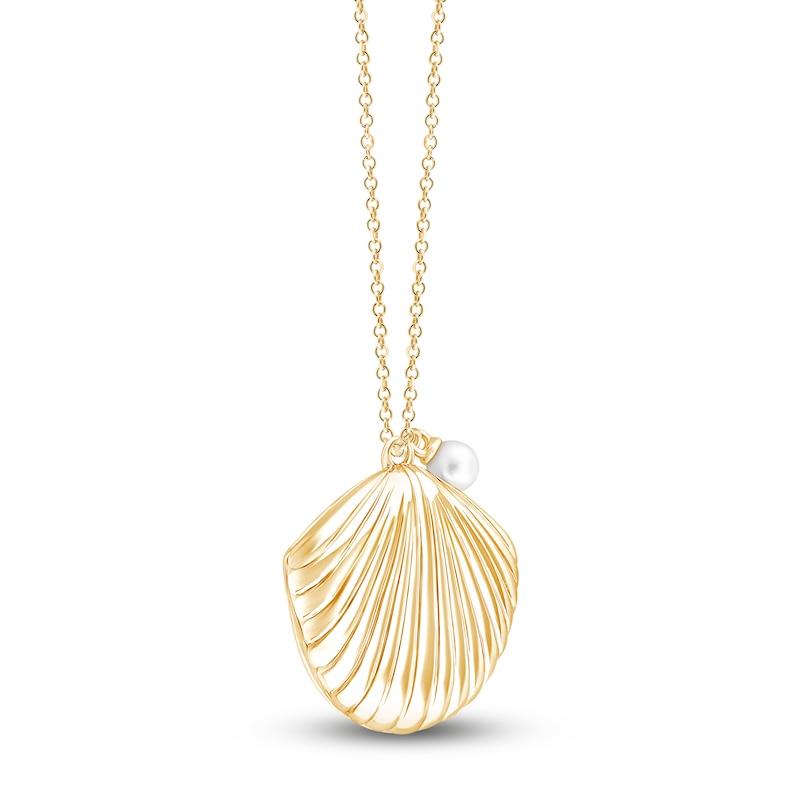 Main Image 2 of Children's Cultured Pearl & Shell Locket Necklace 14K Yellow Gold 13"