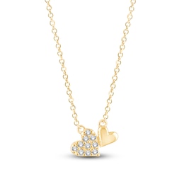 Children's Diamond Double Heart Necklace 1/20 ct tw 14K Yellow Gold 13"