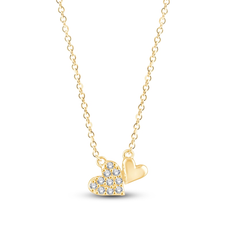 Main Image 1 of Children's Diamond Double Heart Necklace 1/20 ct tw 14K Yellow Gold 13"