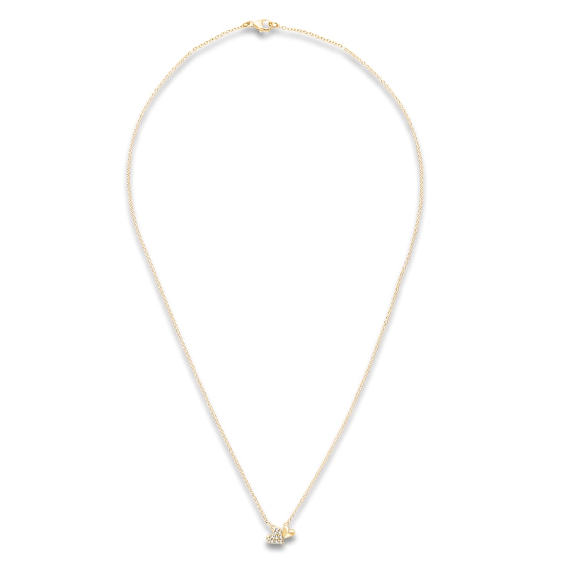 Main Image 2 of Children's Diamond Double Heart Necklace 1/20 ct tw 14K Yellow Gold 13"