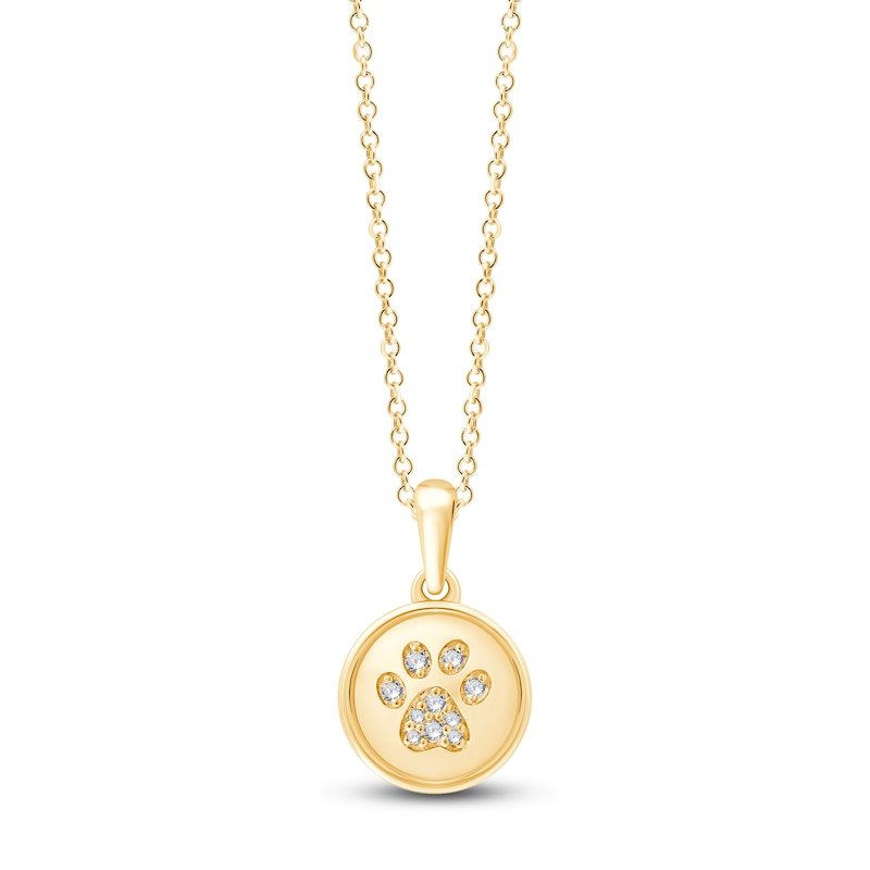 Main Image 1 of Children's Diamond Paw Print Disc Necklace 1/20 ct tw 14K Yellow Gold 13"