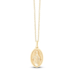 Children's Virgin Mary Oval Medallion Necklace 14K Yellow Gold 13"