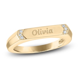 Diamond Accent Engravable Stackable Ring 14K Yellow Gold