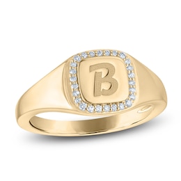 Diamond Engravable Initial Ring 1/10 ct tw 14K Yellow Gold