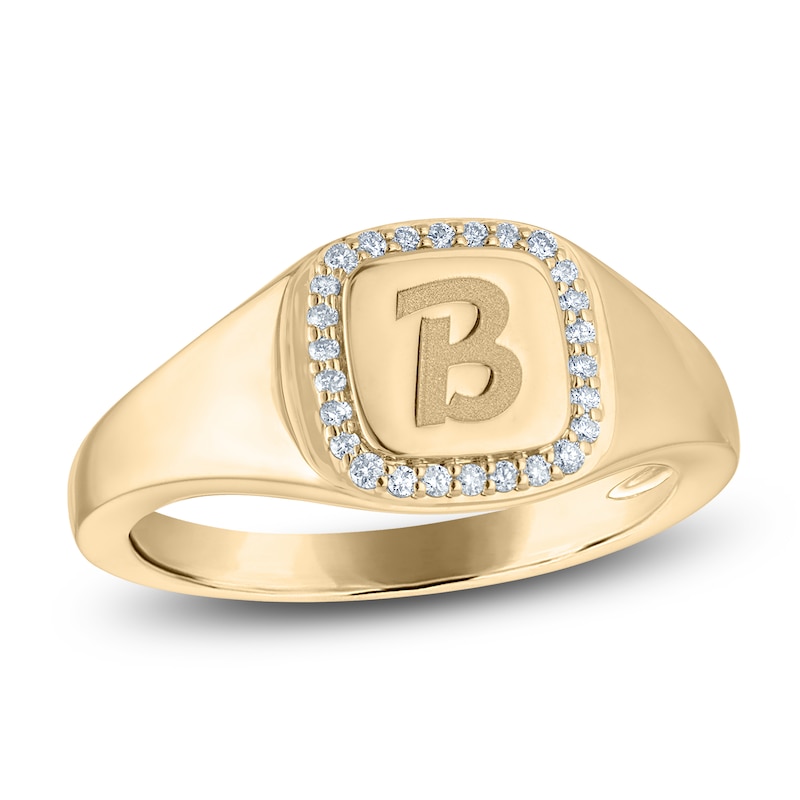 Main Image 1 of Diamond Engravable Initial Ring 1/10 ct tw 14K Yellow Gold
