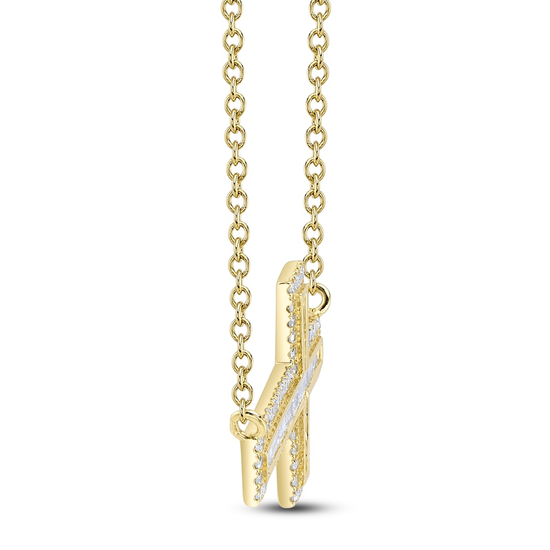Main Image 2 of Shy Creation Baguette & Round-Cut Diamond Sideways Cross Necklace 1/3 ct tw 14K Yellow Gold 18" SC55007318V2