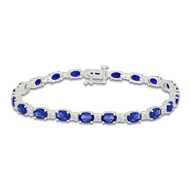 Main Image 1 of Oval-Cut Blue Lab-Created Sapphire & White Lab-Created Sapphire Bracelet Sterling Silver 7"