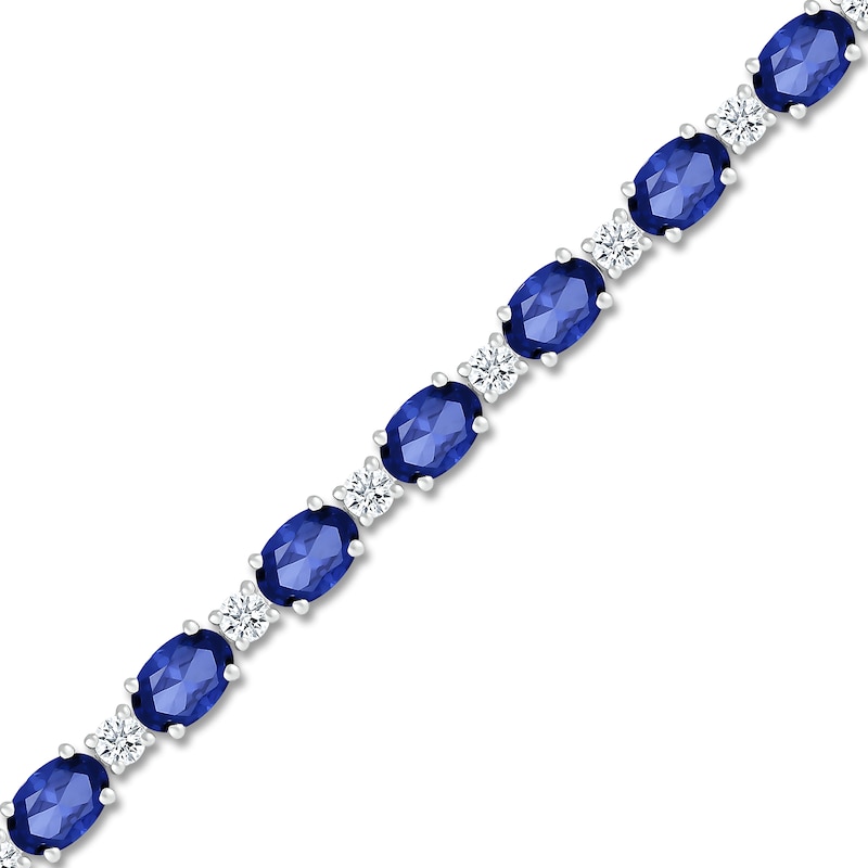 Main Image 2 of Oval-Cut Blue Lab-Created Sapphire & White Lab-Created Sapphire Bracelet Sterling Silver 7"