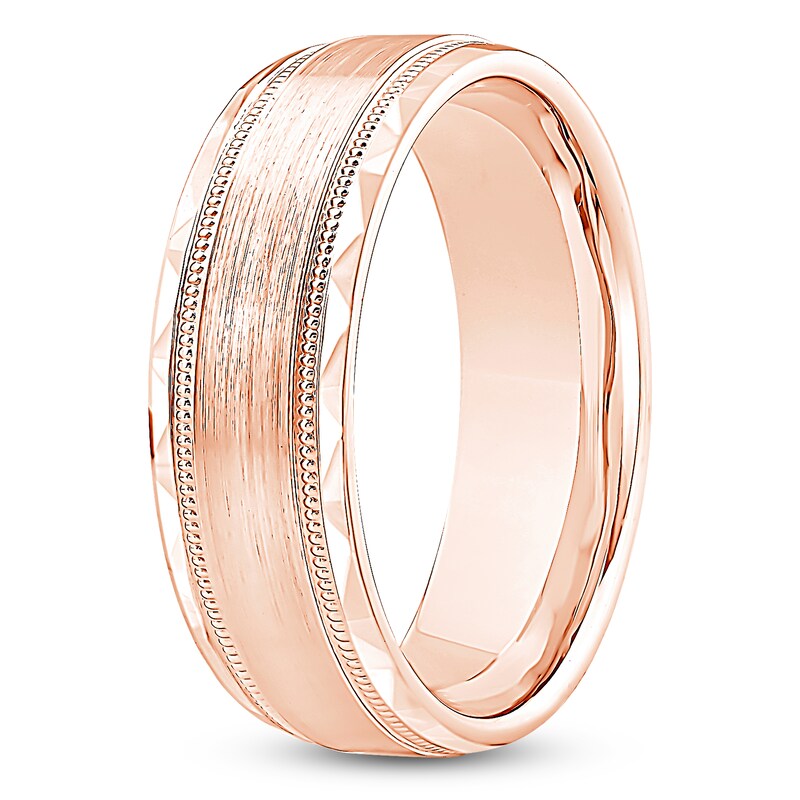 Main Image 2 of Men's Brushed Center Milgrain Wedding Band 14K Rose Gold 6.9mm