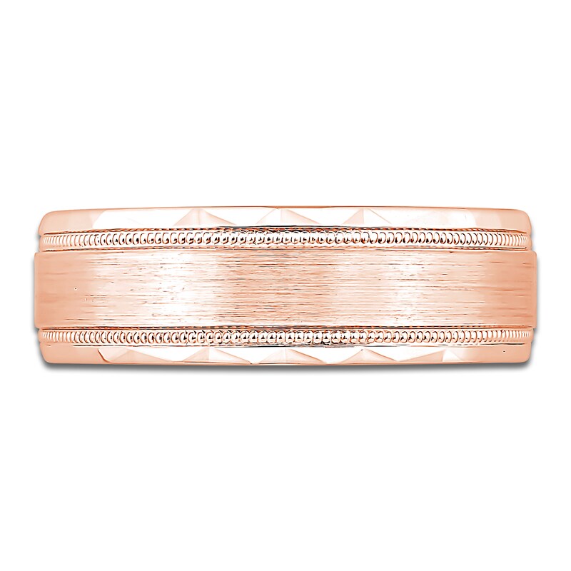 Main Image 3 of Men's Brushed Center Milgrain Wedding Band 14K Rose Gold 6.9mm