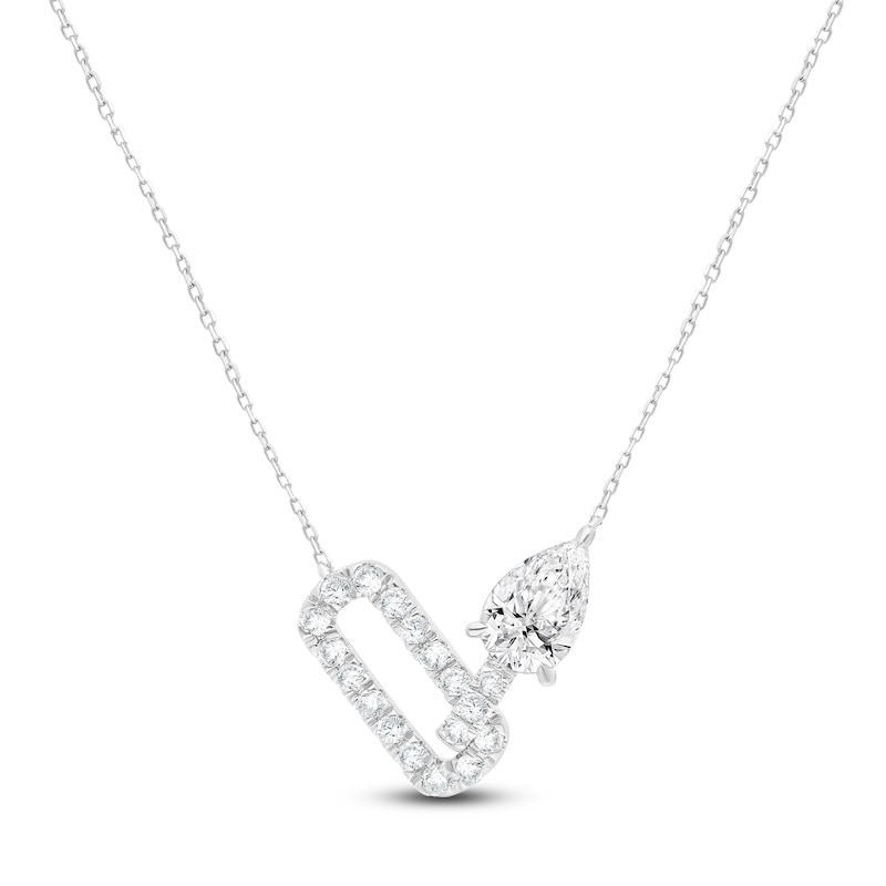 Main Image 1 of Pear-Shaped Lab-Grown Diamond Link Necklace 1-1/2 ct tw 14K White Gold 18"