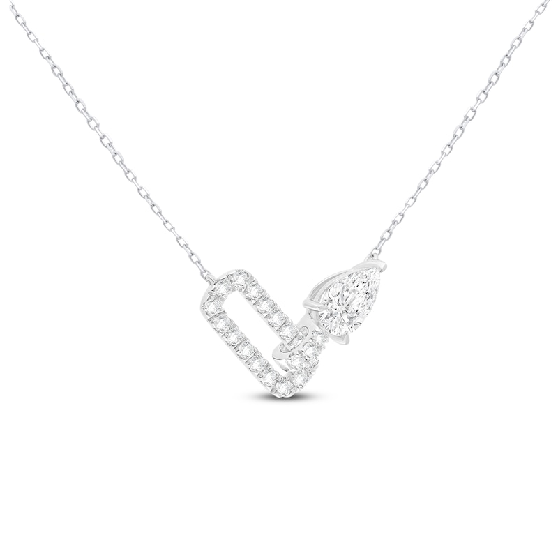 Main Image 2 of Pear-Shaped Lab-Grown Diamond Link Necklace 1-1/2 ct tw 14K White Gold 18"