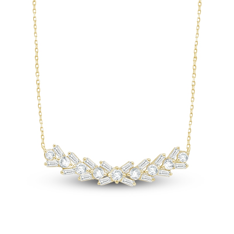 Main Image 1 of Baguette & Round-Cut Lab-Grown Diamond Smile Necklace 1 ct tw 14K Yellow Gold 18"