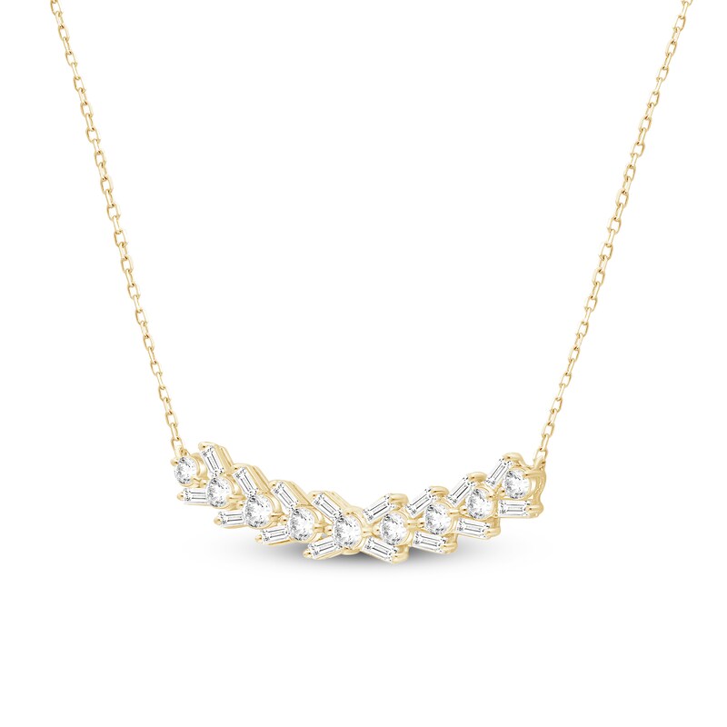 Main Image 2 of Baguette & Round-Cut Lab-Grown Diamond Smile Necklace 1 ct tw 14K Yellow Gold 18"