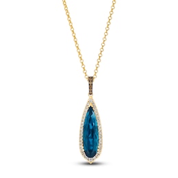 Le Vian Silhouette Elongated Pear-Shaped Natural Blue Topaz Necklace 1/3 ct tw Diamonds 14K Honey Gold 19"